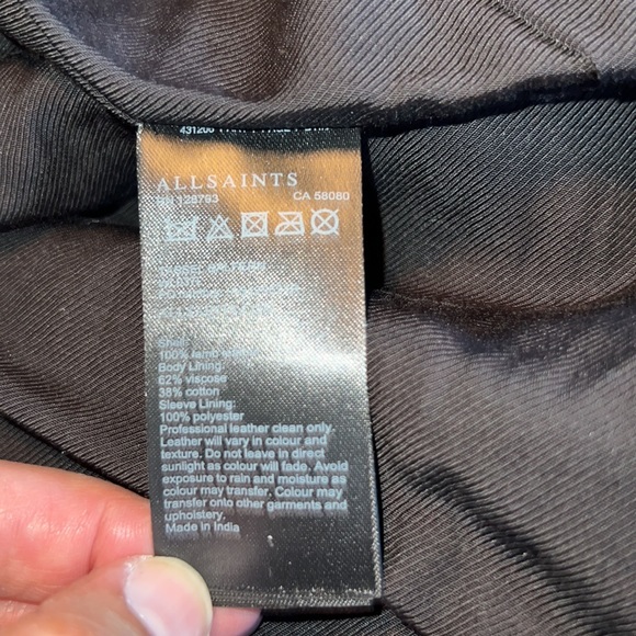 AllSaints Black Tassel Balfern Belted Biker Jacket - Picture 13 of 14